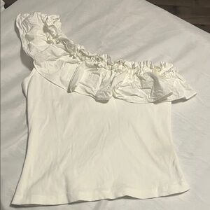 Porridge Elegant Cream Ruffled One-Shoulder Top